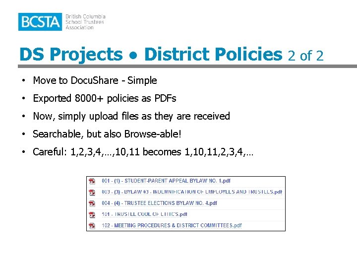 DS Projects ● District Policies • Move to Docu. Share - Simple • Exported