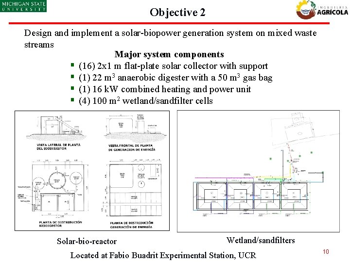 Objective 2 Design and implement a solar-biopower generation system on mixed waste streams Major