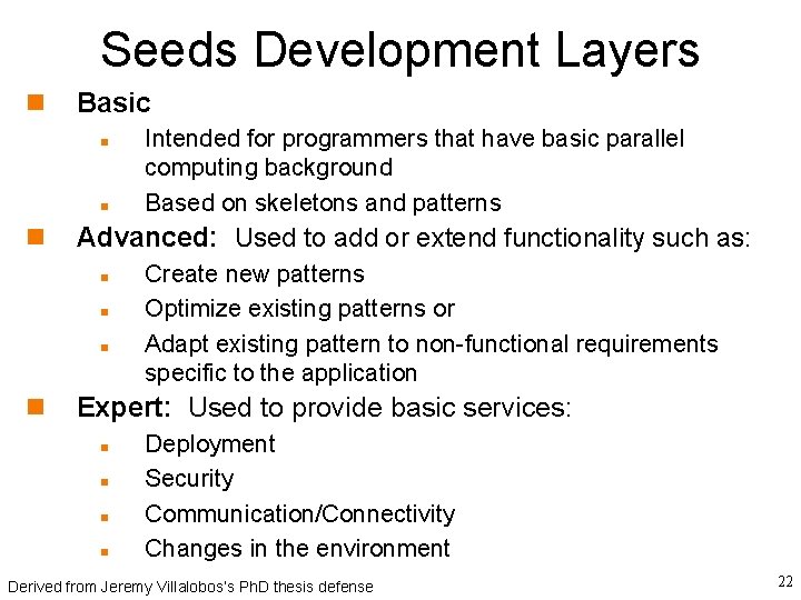 Seeds Development Layers Basic Advanced: Used to add or extend functionality such as: Intended