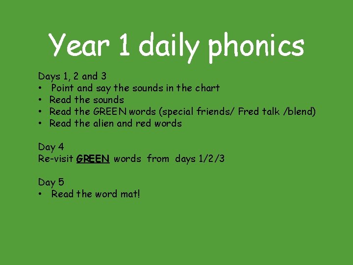 Year 1 daily phonics Days 1, 2 and 3 • Point and say the