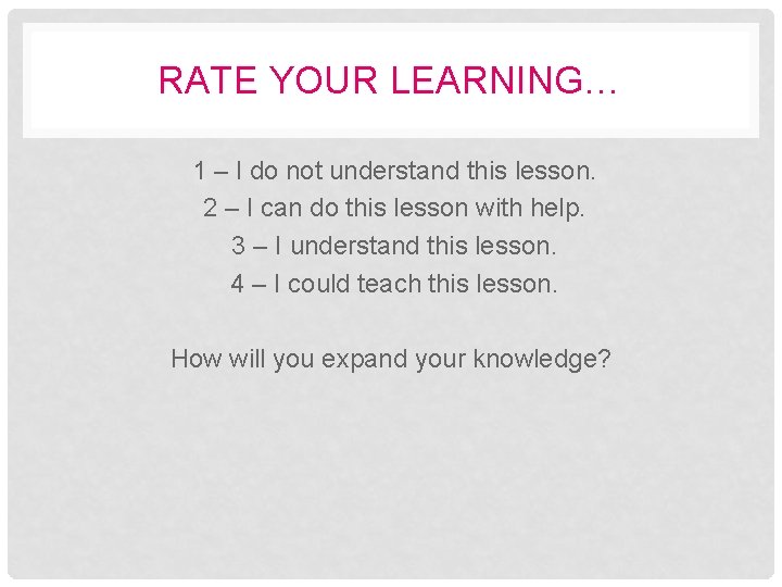 RATE YOUR LEARNING… 1 – I do not understand this lesson. 2 – I