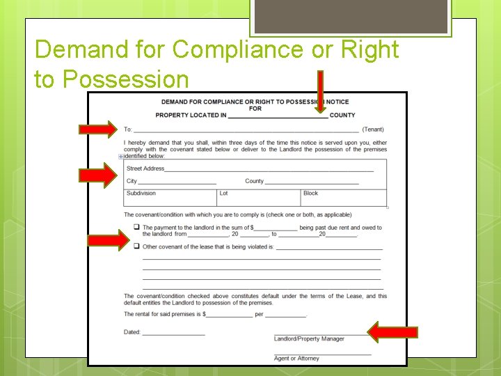 Demand for Compliance or Right to Possession 