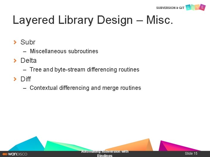 Layered Library Design – Misc. Subr – Miscellaneous subroutines Delta – Tree and byte-stream