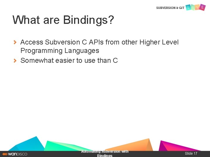 What are Bindings? Access Subversion C APIs from other Higher Level Programming Languages Somewhat