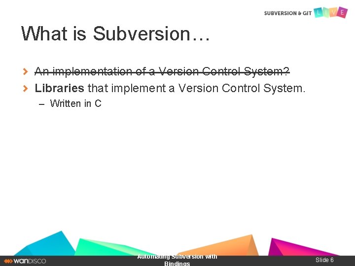 What is Subversion… An implementation of a Version Control System? Libraries that implement a