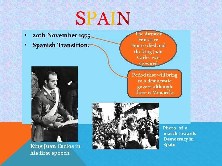 SPAIN • 20 th November 1975 • Spanish Transition: The dictator Francisco Franco died