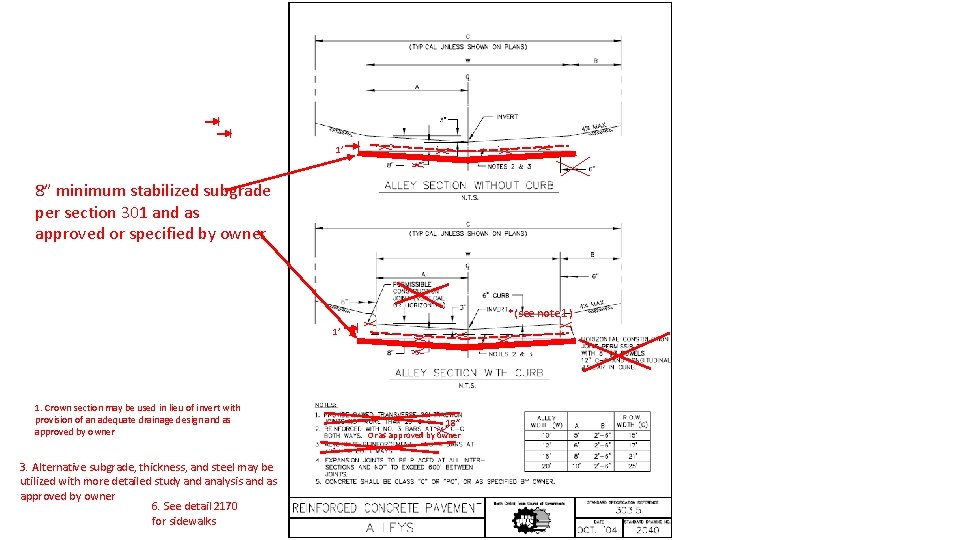 1’ 8” minimum stabilized subgrade per section 301 and as approved or specified by