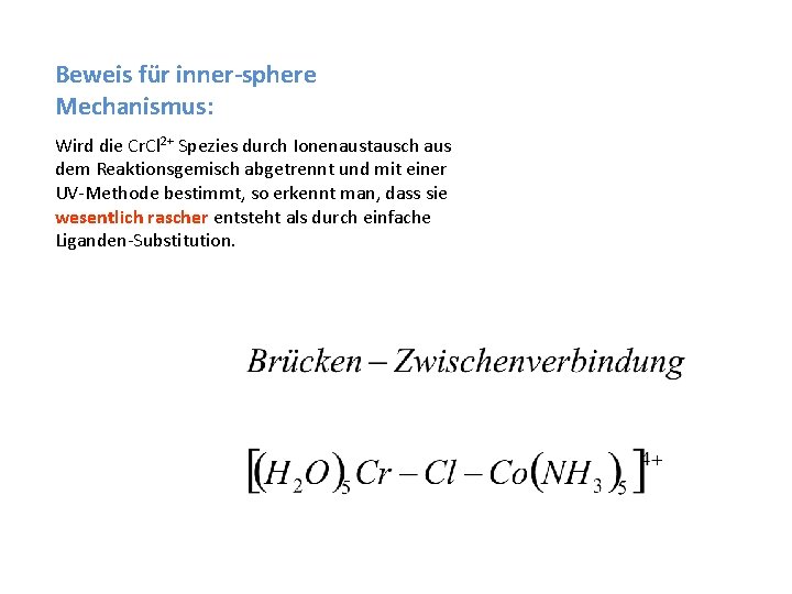 Beweis für inner-sphere Mechanismus: Wird die Cr. Cl 2+ Spezies durch Ionenaustausch aus dem