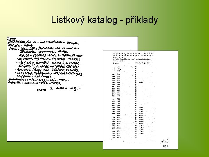 Lístkový katalog - příklady 