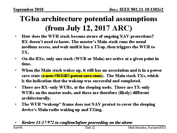 September 2018 doc. : IEEE 802. 11 -18/1382 r 2 TGba architecture potential assumptions