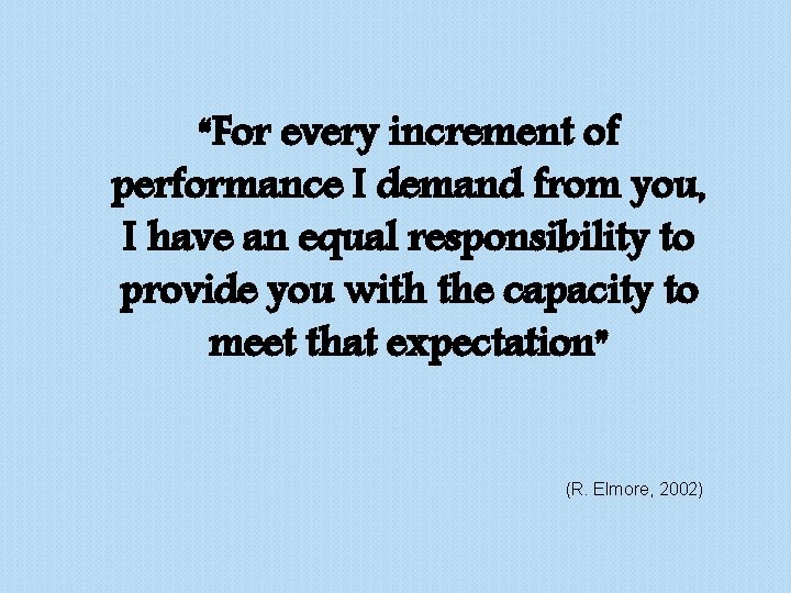 “For every increment of performance I demand from you, I have an equal responsibility