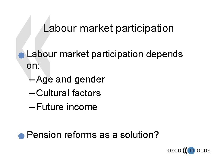 Labour market participation n n Labour market participation depends on: – Age and gender