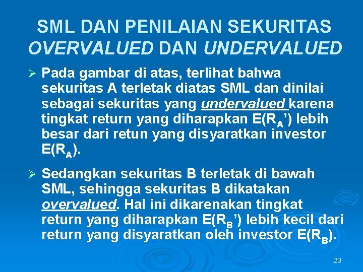 SML DAN PENILAIAN SEKURITAS OVERVALUED DAN UNDERVALUED Ø Pada gambar di atas, terlihat bahwa