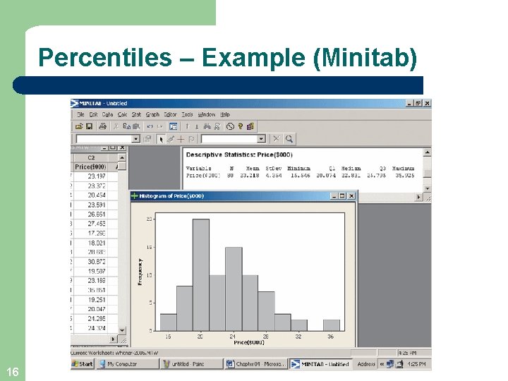 Percentiles – Example (Minitab) 16 