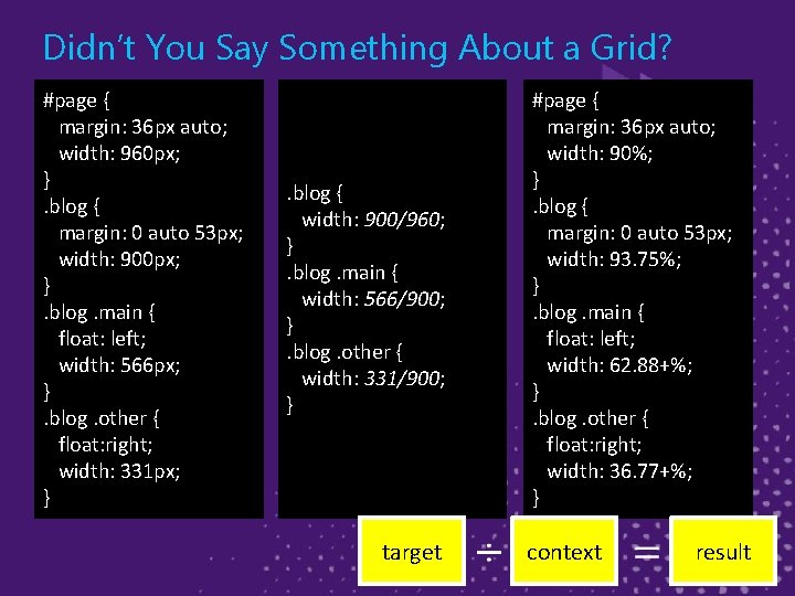 Didn’t You Say Something About a Grid? #page { margin: 36 px auto; width: