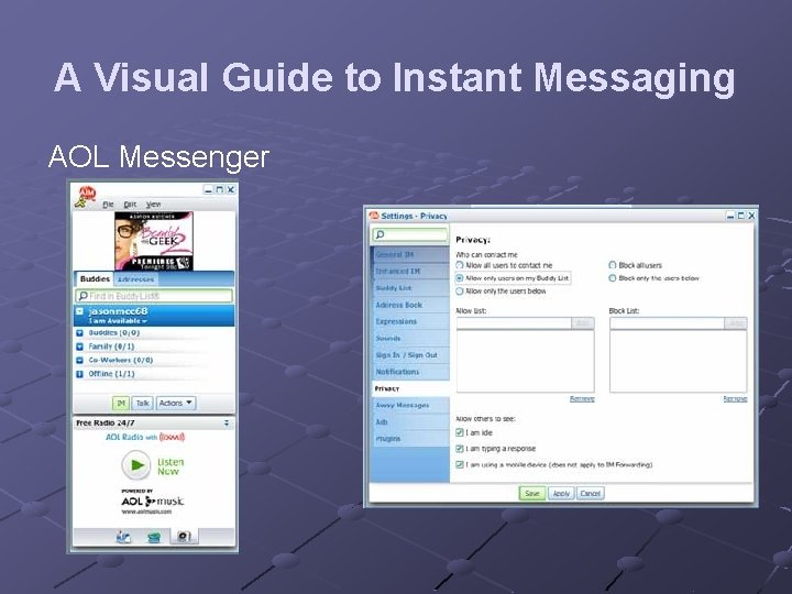 A Visual Guide to Instant Messaging AOL Messenger 