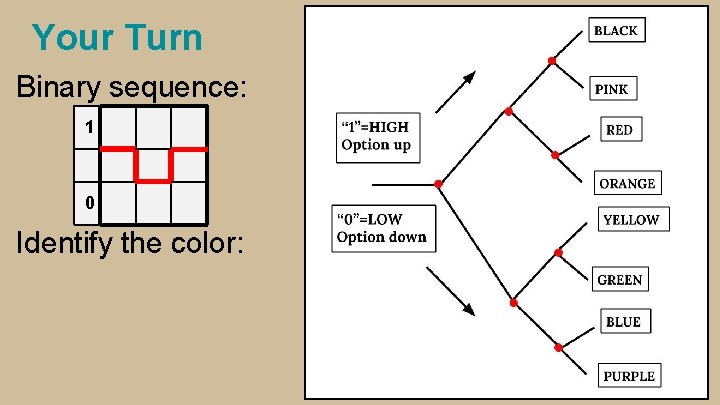 Your Turn Binary sequence: 1 0 Identify the color: 