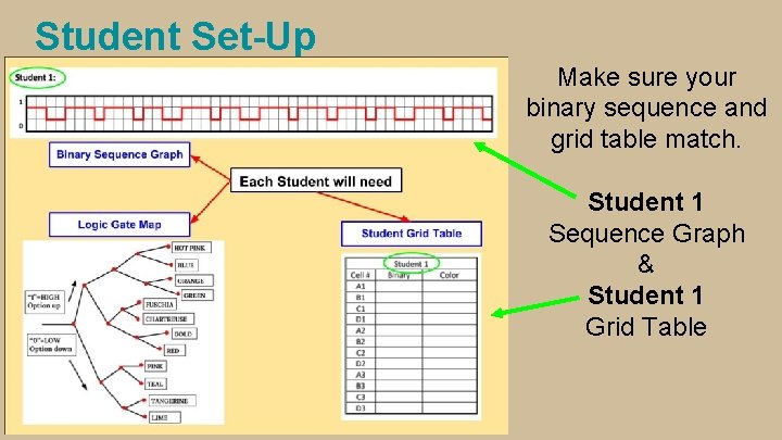 Student Set-Up Make sure your binary sequence and grid table match. Student 1 Sequence