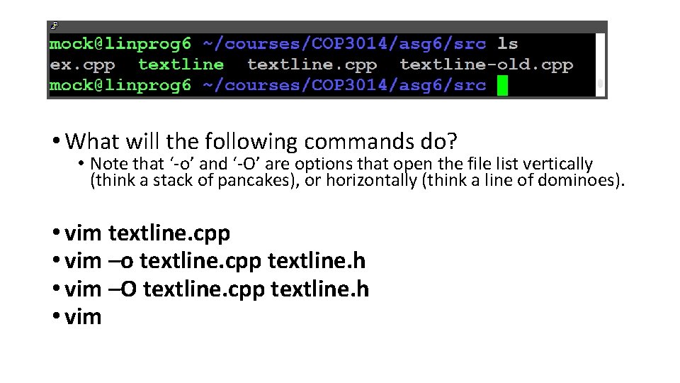 • What will the following commands do? • Note that ‘-o’ and ‘-O’