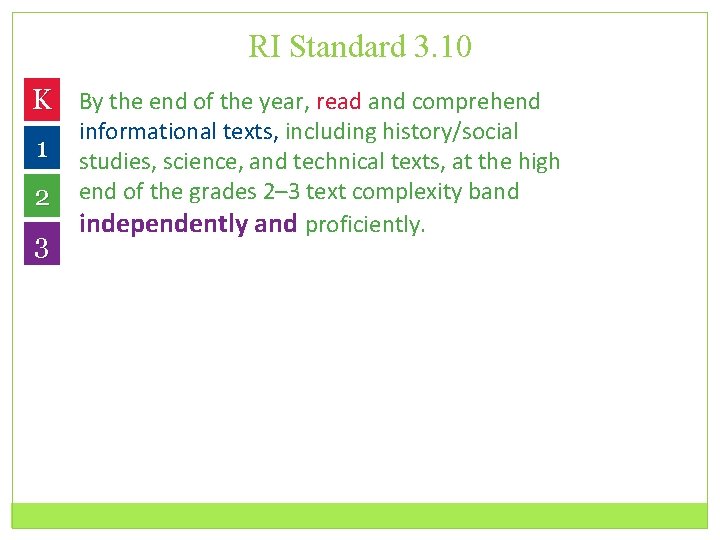 RI Standard 3. 10 K By the end of the year, read and comprehend