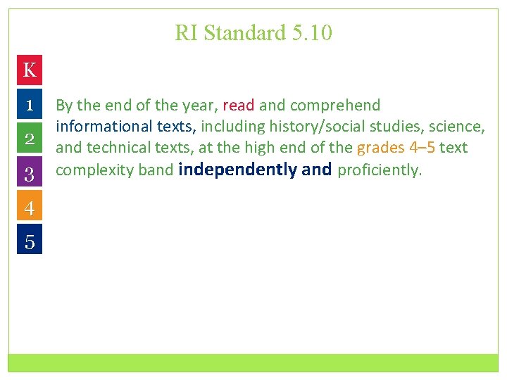 RI Standard 5. 10 K 1 2 3 4 5 By the end of
