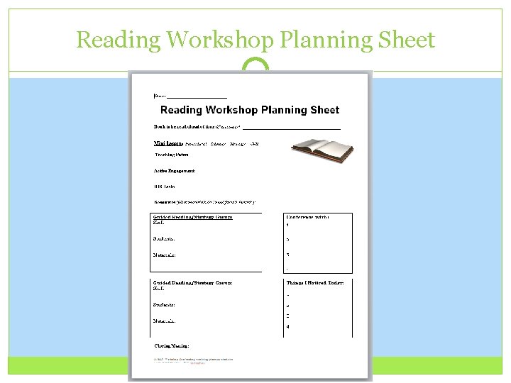 Reading Workshop Planning Sheet 