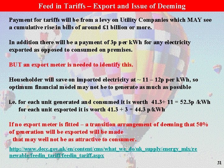Feed in Tariffs – Export and Issue of Deeming Payment for tariffs will be