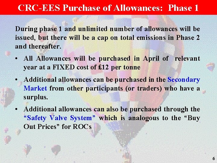 CRC-EES Purchase of Allowances: Phase 1 During phase 1 and unlimited number of allowances