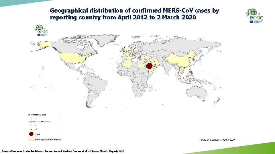 Geographical distribution of confirmed MERS-Co. V cases by reporting country from April 2012 to