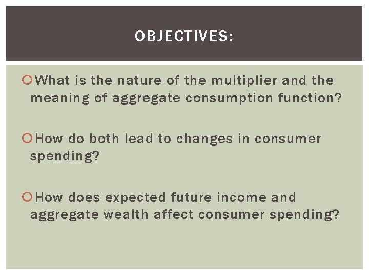 OBJECTIVES: What is the nature of the multiplier and the meaning of aggregate consumption