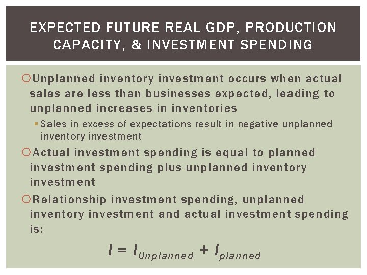 EXPECTED FUTURE REAL GDP, PRODUCTION CAPACITY, & INVESTMENT SPENDING Unplanned inventory investment occurs when