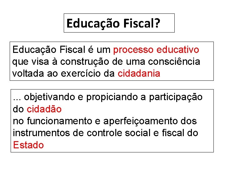 Educação Fiscal? Educação Fiscal é um processo educativo que visa à construção de uma