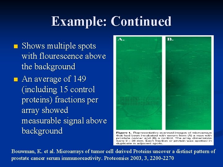Example: Continued n n Shows multiple spots with flourescence above the background An average