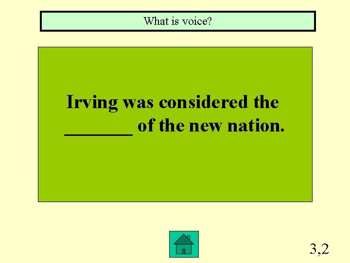 What is voice? Irving was considered the _______ of the new nation. 3, 2