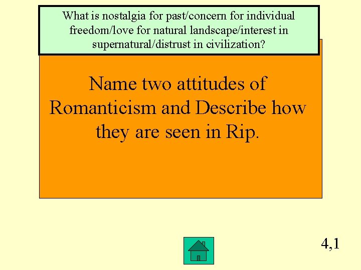 What is nostalgia for past/concern for individual freedom/love for natural landscape/interest in supernatural/distrust in