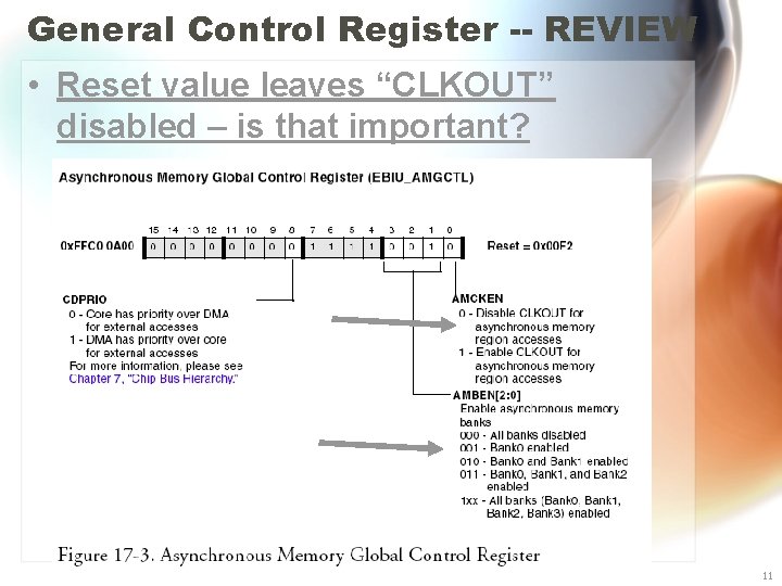 General Control Register -- REVIEW • Reset value leaves “CLKOUT” disabled – is that