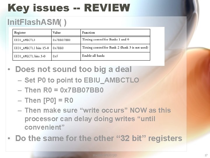 Key issues -- REVIEW Init. Flash. ASM( ) • Does not sound too big