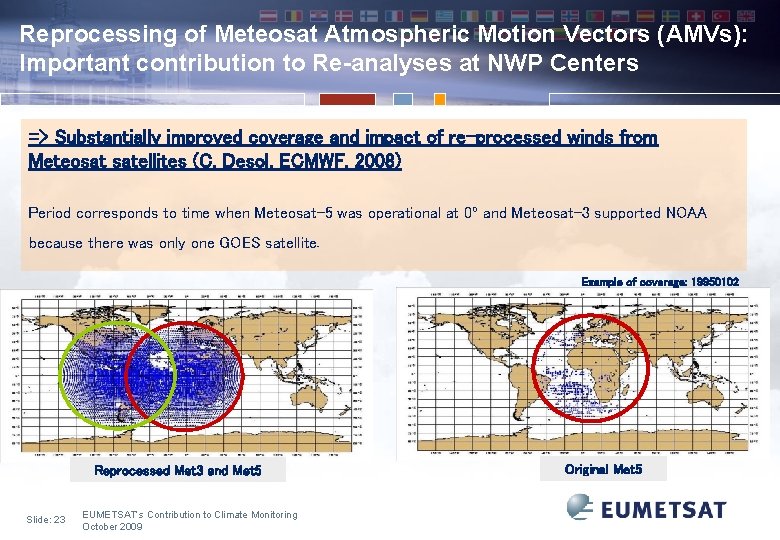 Reprocessing of Meteosat Atmospheric Motion Vectors (AMVs): Important contribution to Re-analyses at NWP Centers
