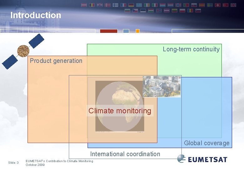 Introduction Long-term continuity Product generation Climate monitoring Global coverage International coordination Slide: 3 EUMETSAT‘s