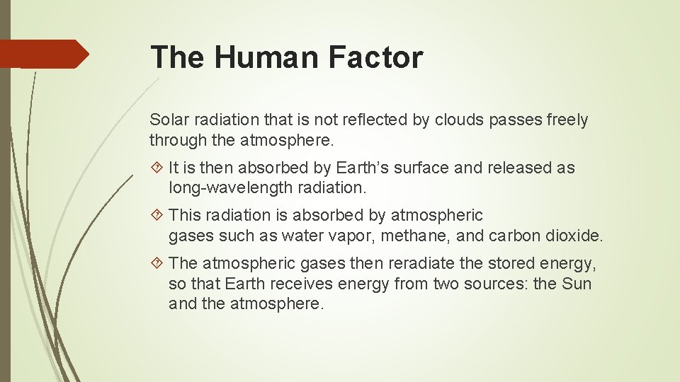 The Human Factor Solar radiation that is not reflected by clouds passes freely through
