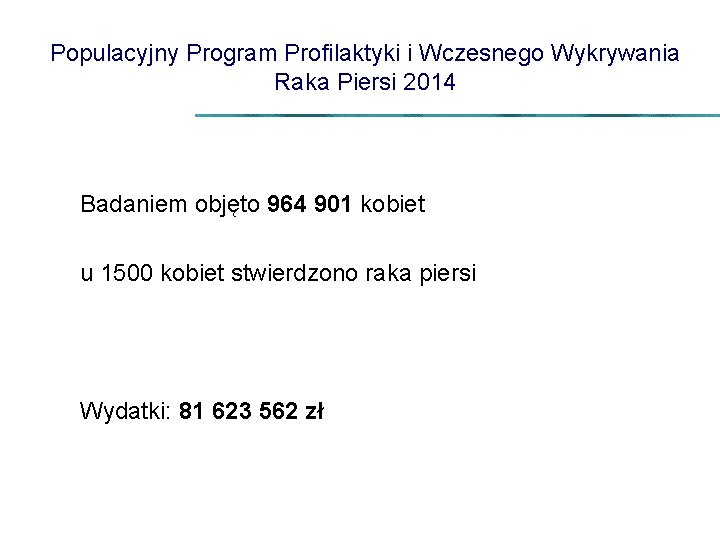 Populacyjny Program Profilaktyki i Wczesnego Wykrywania Raka Piersi 2014 Badaniem objęto 964 901 kobiet