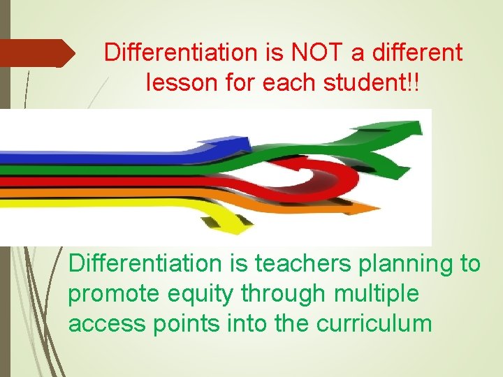 Differentiation is NOT a different lesson for each student!! Differentiation is teachers planning to