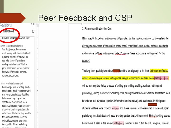 Peer Feedback and CSP Feedback 