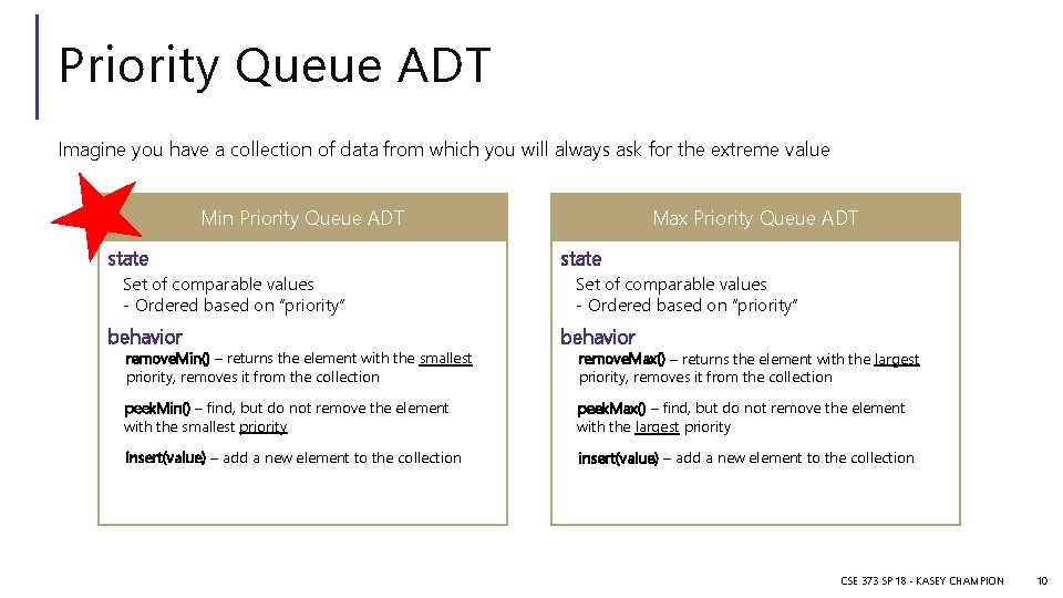 Priority Queue ADT Imagine you have a collection of data from which you will
