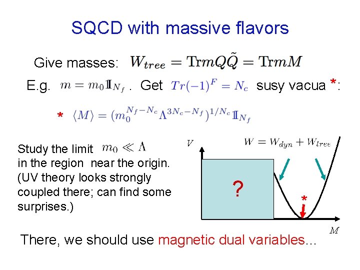 SQCD with massive flavors Give masses: E. g. susy vacua *: . Get *