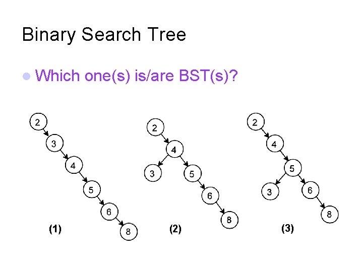 Binary Search Tree Which (1) one(s) is/are BST(s)? (2) (3) 