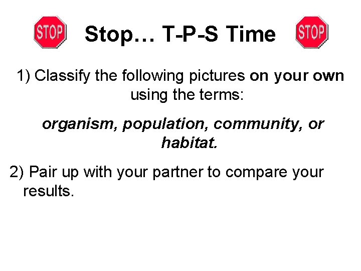 Stop… T-P-S Time 1) Classify the following pictures on your own using the terms: Stop… T-P-S Time 1) Classify the following pictures on your own using the terms: