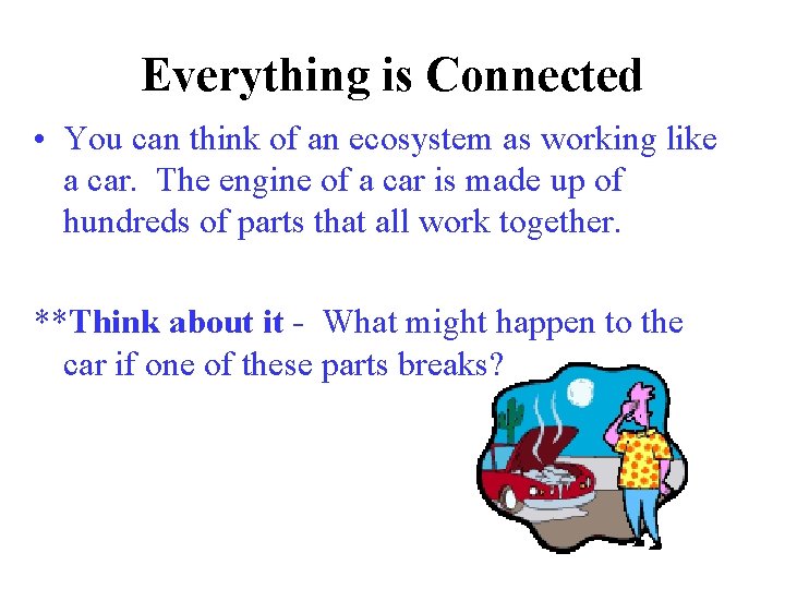 Everything is Connected • You can think of an ecosystem as working like a Everything is Connected • You can think of an ecosystem as working like a