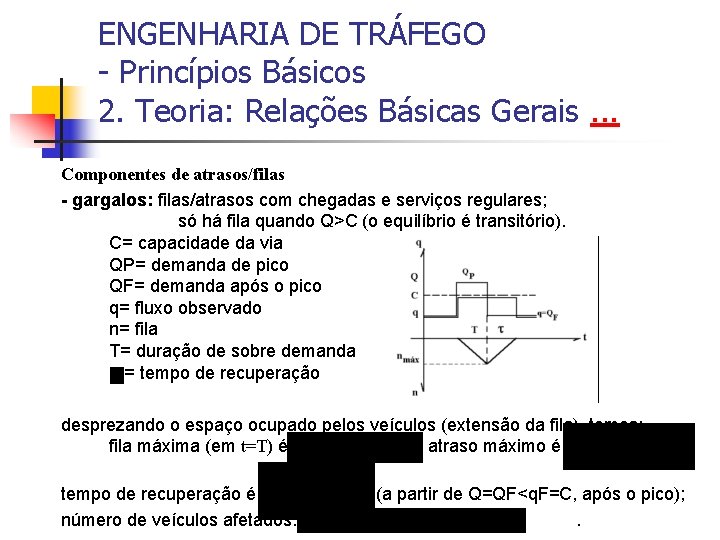 ENGENHARIA DE TRÁFEGO - Princípios Básicos 2. Teoria: Relações Básicas Gerais. . . Componentes