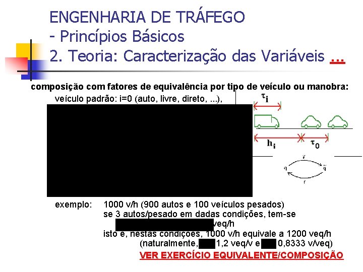 ENGENHARIA DE TRÁFEGO - Princípios Básicos 2. Teoria: Caracterização das Variáveis. . . composição